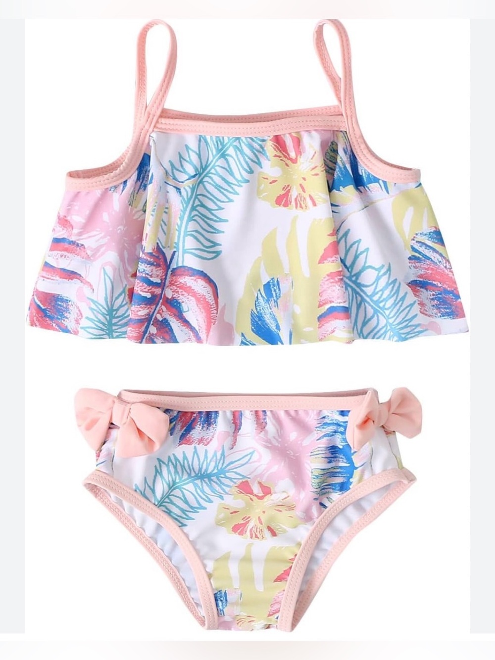 Tropical Floral Two-Piece Bikini Set - Pink, Blue, Yellow 12/18 months